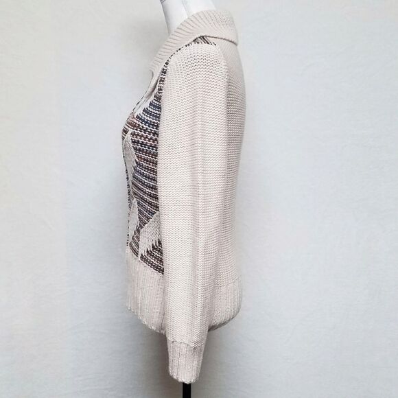 VINTAGE 70s Wool Blend Zip-Up Striped Cardigan S - Picture 7 of 8